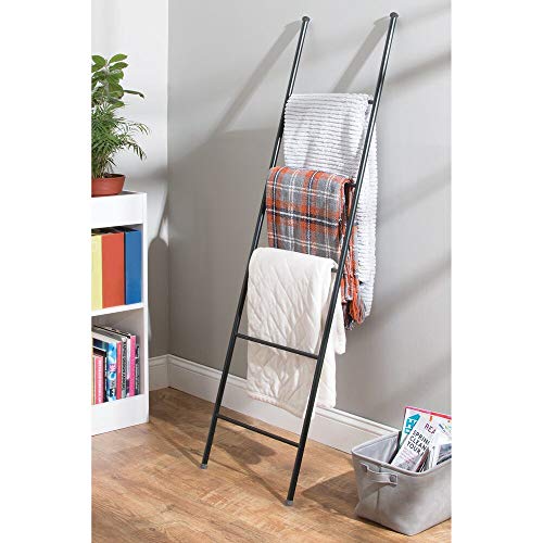 mDesign Metal Free Standing Bath Towel Blanket Ladder Storage Organization, Rack for Bathroom, Bedroom, Laundry Room - Matte Black