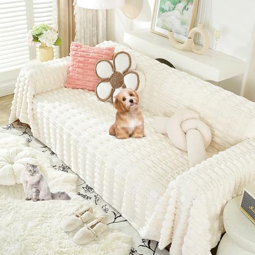 Funda de sofá en forma de L beige para proteger salones con mascotas 2