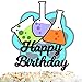 Chemistry Happy Birthday Cake Topper Science Theme Black Glitter Party Decor Picks for Laboratory Party Decorations Supplies