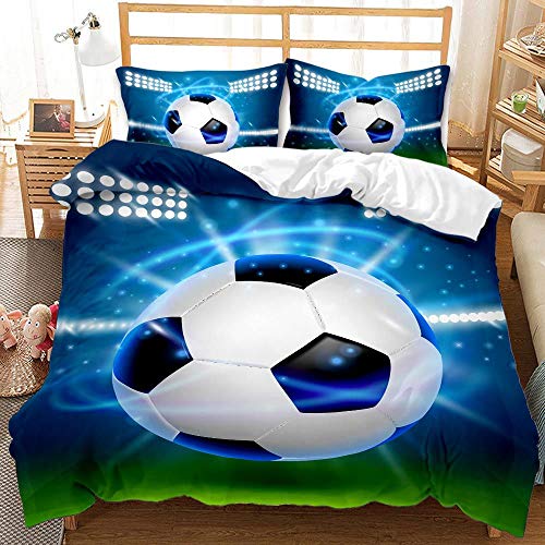 Stillshine. Juego de Cama de Fútbol Impreso en 3D Funda Nórdica de Fútbol Azul con Hielo Campo de Fútbol Portero Cremallera Funda de Edredón de Microfibra Suave (Fútbol 2,Cama 80/90-155 x 220 cm) Cover