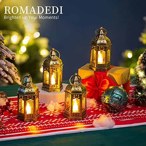 Mini Lanterns Decorative For Centerpiece: Romadedi 10Pcs Hanging Small Gold Lantern Bulk With Flickering Led Candles For Wedding Decor, Halloween Decorations, Christmas Table, Batteries Included #TOP4