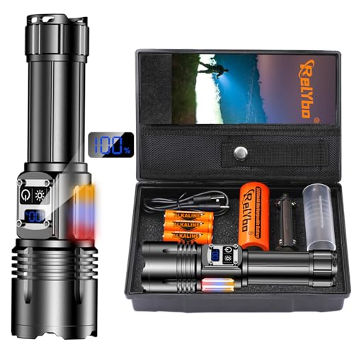 Relybo Lampe Torche Led Ultra Puissante, 1000000 Lumens Lampe De Poche Led Ultra Puissante, 9 Modes & Éclairage Latéral Cob, Lampe Torche Rechargeable Usb, Lampe...