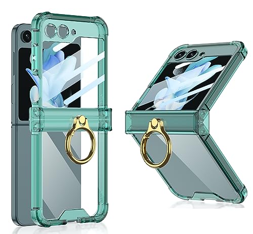 Image of BOUNCEBACK Transparent Shockproof Hinge Cover Ring Case for Samsung Galaxy Z Flip5 / Galaxy Flip 5 Case Cover - (Clear Green | Rubber)