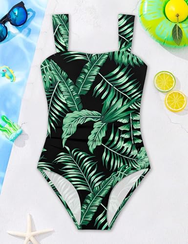 Image of CRISONE Girl Swimsuit One Piece Bathing Suit for Girls Retro Square Neck Adjustable Straps Girls' Swimwear 9-16Y