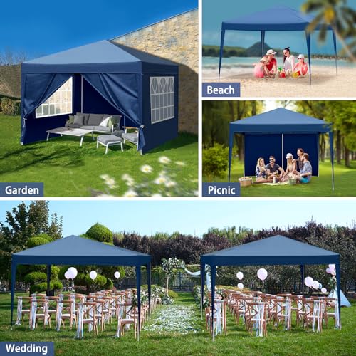 Outopee 3m x 3m Ez Pop Up Canopy Tent with 4 SideWalls, Outdoor Gazebo Portable Instant Canopy for Commercial Events, Party, Backyard BBQ, Camping, Blue - Image 6