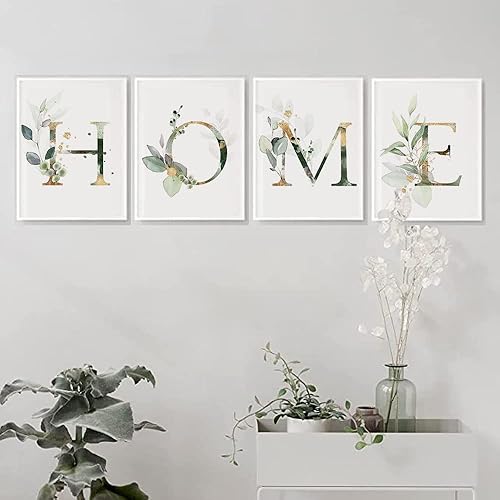 Miniatura 6 de Juego de 4 impresiones artísticas de decoración de pared de baño (8 x 10 pulgadas), diseño botánico de hojas bohemias, hojas bohemias, hojas