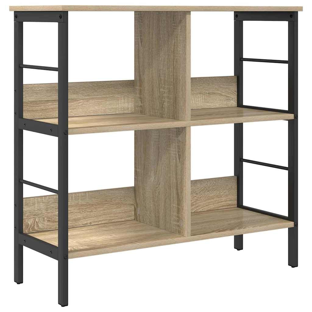 Librería estrecha color roble Sonoma de 82x32x79 cm con cuatro compartimentos para el hogar