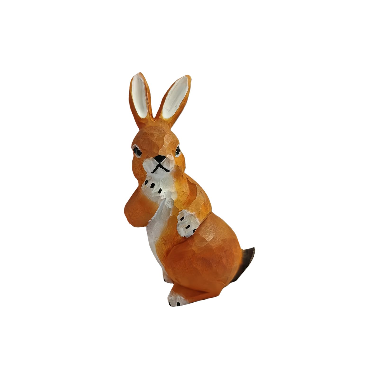 Whoasyst Wooden Carved Bunnies Decors Sculpted Hand Painted Rabbits Figurines Home Decors Easter Statue Ornament Hand Carved Wood Figurine