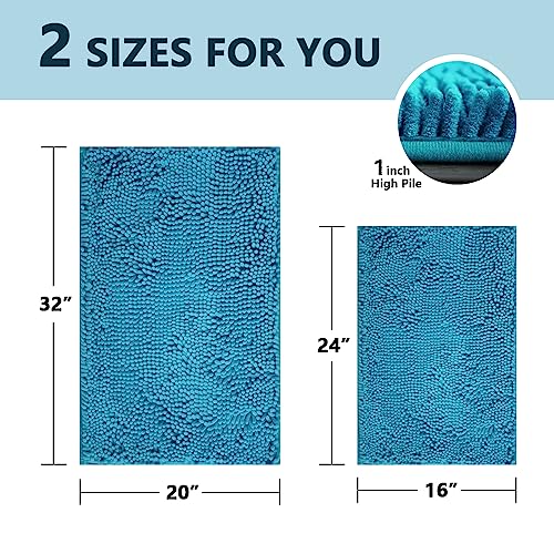 Image of BOANKODU Bathroom Rugs Sets 2 Piece, Extra Soft Chenille Bath Mat Absorbent Bathroom Rug, Bathroom Mat with Non-Slip Bottom, Machine Washable Bath Rugs (32x20 Inch + 24x16 Inch, Turquoise)