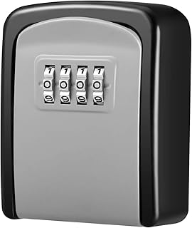 KeeKit Key Lock Box with 4 Digit Combination, Resettable Code Key Storage Lock Box, Wall Mounted Key Safe Box Waterproof, 5 Key Capacity for Car, House, Warehouse, Office, Indoor & Outdoor (Silver)