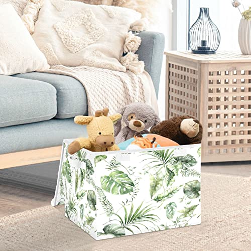 Mnsruu Storage Boxes with Lids, Banana Palm Green Leaf Morandi Large Storage Basket Organizer Shelves Cube Bin Toy Clothes Underbed - Image 2