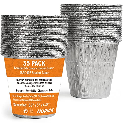 NUPICK 35 Pack BAC407 Grease Bucket Liner Compatible for Traeger Pro Series 575/780 22/34 Series Ironwood 650/885 Grills Grill Accessories for Traeger 4.9 x 4.5