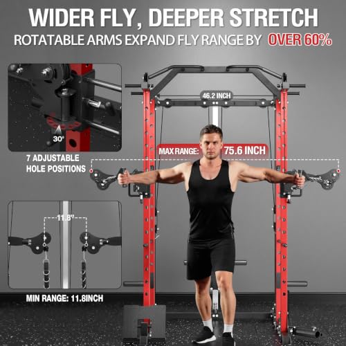 Image of Mikolo Power Cage, Power Rack with Cable Crossover System, 1500LBS Squat Rack with LAT Pull Down System, Workout Cage with Pulley System for Fitness Home Gym