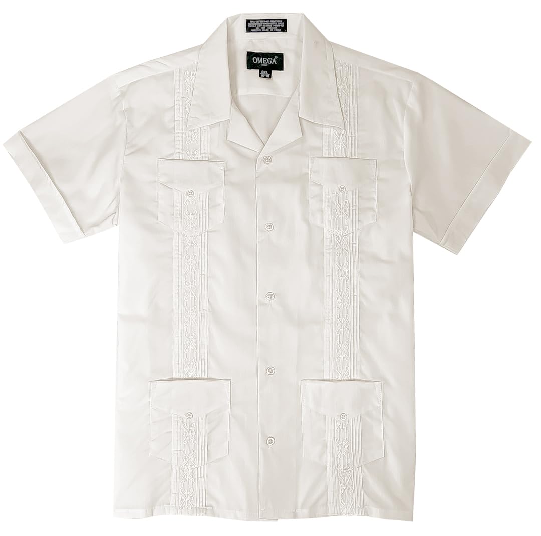 OmegaTux Kids Boys Guayabera Short Sleeve Cuban Shirt Wedding Beach Baptism-Juniors