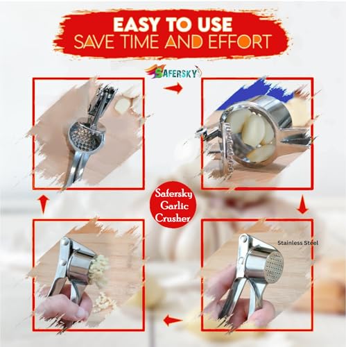 Image of Stainless Steel Garlic Crusher Presser Garlic Press Manual Portable Curved Garlic Ginger Press Crusher Steel Garlic Grinding Slicer Squeeze Mincer /Chopper for Kitchen (Only Garlic Use)
