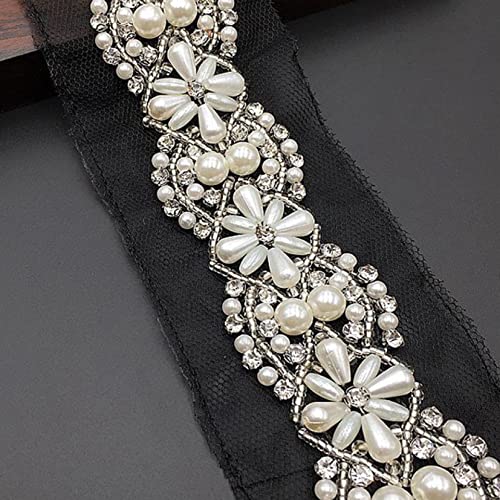 1 Yard 2.16 Inch Vintage Pearl Beads Lace Trim Bridal Belt Beaded Ribbon Wedding Dresses Embellishment Garment Sewing #TOP5