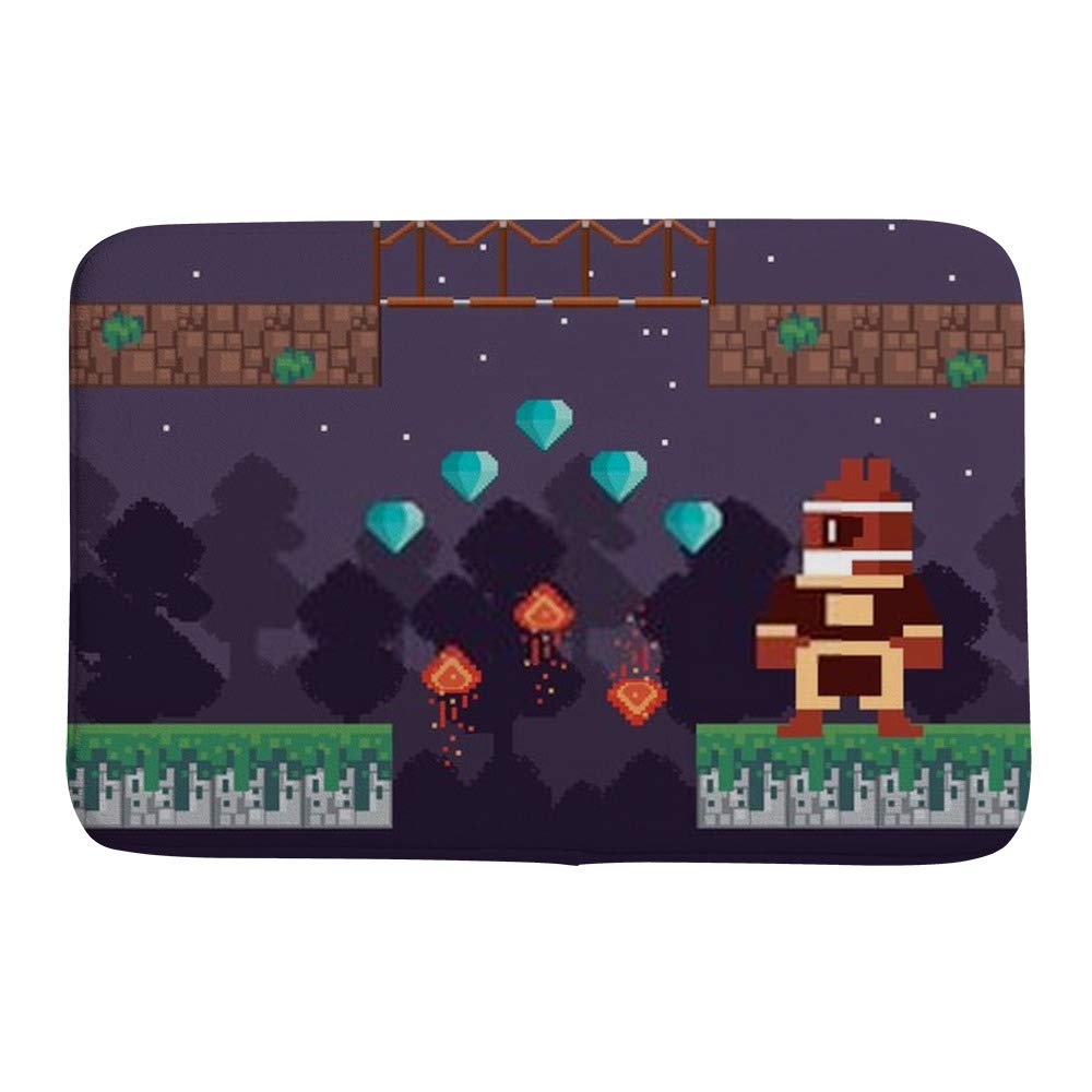 Tapis de bain pixelé guerrier en velours de corail pour petits espaces