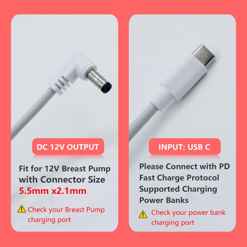 Cable cargador USB C para extractor de leche 12V miniatura 2