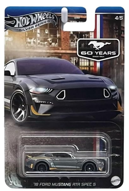 Hot Wheels '18 Ford Mustang RTR Spec 5, Silver Series, 1:64 Scale...