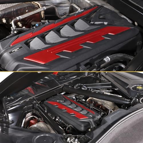 Image of CHEAYAR Engine Bay Panel Cover Compatible with Chevrolet Corvette C8 2020-2023, Engine Shroud Cover Panel Trims, C8 Accessories 2PCS (Engine Compartment Cover - Red)