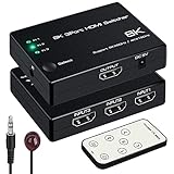 8K@60Hz HDMI 2.1 Switch 3 in 1 Out,NEWCARE 4K@120Hz HDMI Switcher 3 Port, 8K HDMI Auto Switch 3X1 Selector with IR Remote for Xbox,PS5,PS4,UHD TV, Support 48Gbps, HDCP 2.3,HDR 10+, 1080P@240Hz