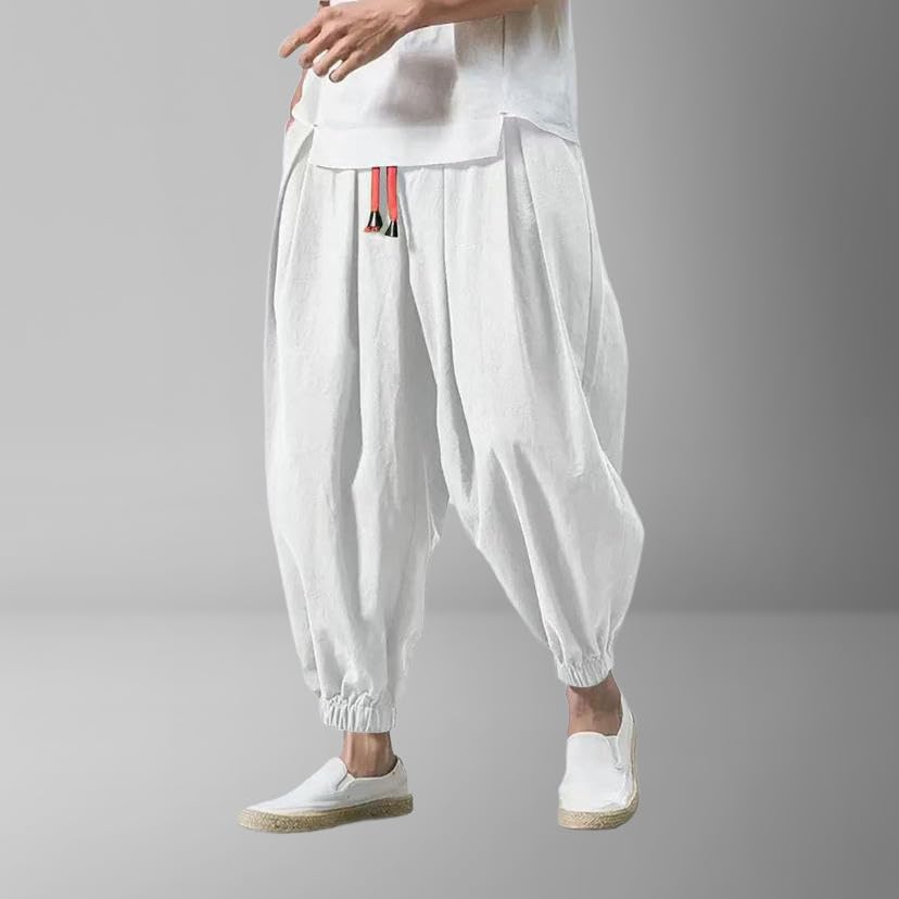 Men's Summer Trendy Loose Jogger Wide Leg Harem Cotton Linen Lantern Pants3