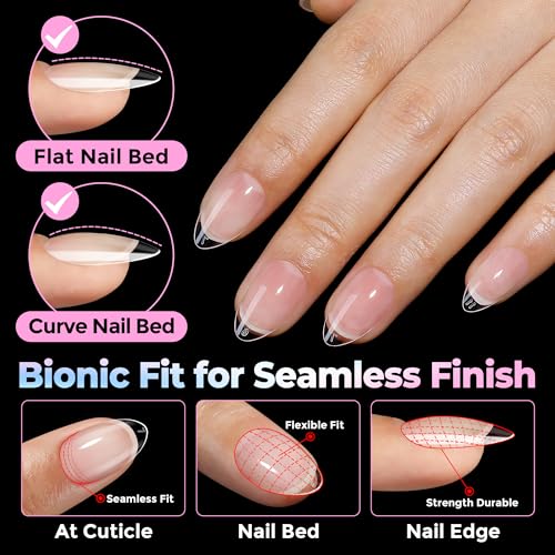 Image of UNA GELLA Short Almond Gel Nail Tips 15 Sizes 300PCS Pre-Etched Soft Gel Clear Nail Tips Easy DIY Salon Short Almond Press On Nails Snug Fit Acrylic Fake Tips Extensions Long-Lasting Hold