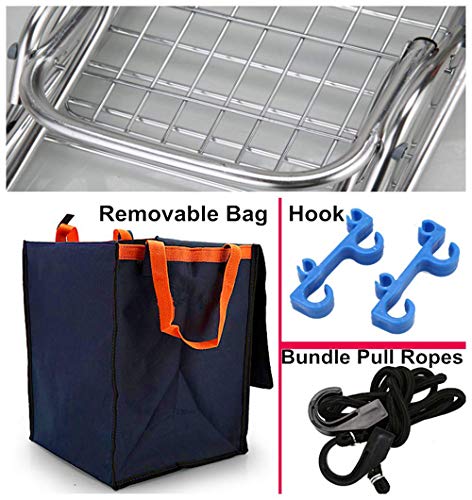 Portable Shopping Cart Folding Grocery Utility Climb Stair Cart with Rolling Swivel Wheels and Waterproof Removable Canvas Bag - Navy Blue - Thumbnail 3