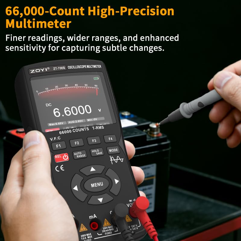 ZT-706S Multimetro oscilloscopio 3 in 1, larghezza di banda 50 MHz, display 66000 conteggi, generatore di segnale 10 m, riparazione elettricista (ZT-706S)