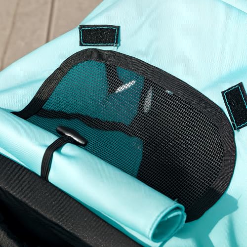 PawHut Hundewagen Jogger Hundebuggy klappbar für kleine Hunde & Katzen bis 10 kg Katzenbuggy mit 3 große Gummiräder, Kissen Netzfenstern Aufbewahrungskorb Katzenwagen mit Sicherheitsleinen, Türkis