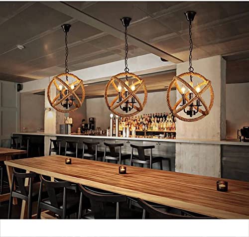 Lustre industriel ajustable en corde de chanvre et métal noir rétro