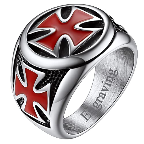 Chevalière Templier Homme en Acier Bague Croix de Malte FaithHeart
