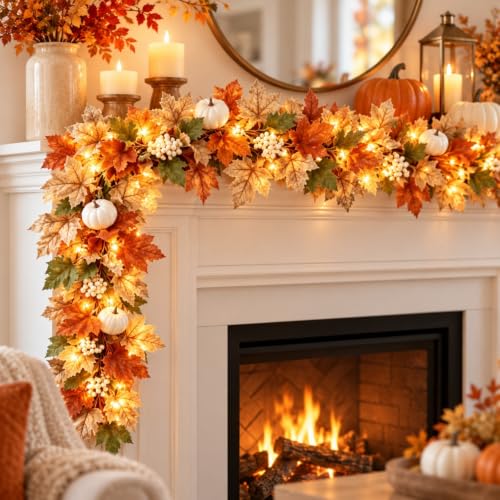 2pcs Harvest Fall Garland with Lights, Thanksgiving Decorations Fall Decor - image 1