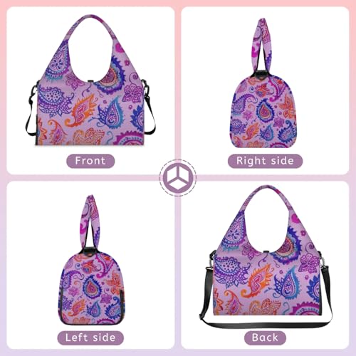 Yoga Gym Bag for Women, Retro Pattern Gym Bag with Yoga Mat Holder, Duffel Bag, Sport Bag with Shoe Compartment and Wet Dry Storage Pockets, Suitable for Gym, Travel, Pilates and Beach4