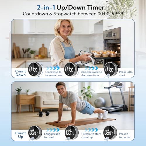 12 Pack Digital Kitchen Timer - Magnetic Kitchen Timer Visual timers Large LED Display Countup Timer 3 Volumes, 2 Brightness LevelsExtensively Use in Break Time, Cooking,Gym, Meeting, Classroom（Black） by VZZNN - Image 4