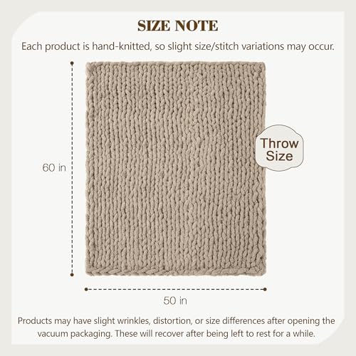 Carriediosa Chunky Knit Throw Blanket 50" X 60", 100% Hand Made Large Chenille Loop Yarn Soft Fluffy Throws for Couch Sofa Bed, Big Crochet Cozy Heavy Thick Cable Woven Blankets, Taupe - Image 4
