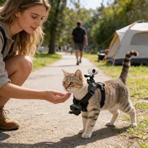 Arnés para gatos a prueba de escape chaleco ajustable con doble montaje para cámara de fotos 3
