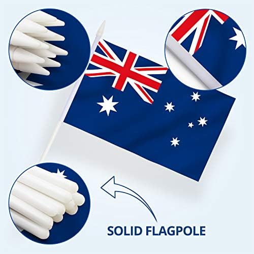Anley Australia Stick Flag, Australian 5x8 inch HandHeld Mini Flag With 12" White Solid Pole - Vivid Color and Fade Resistant - Hibernian 5 x 8 inch Hand Held Stick Flags With Spear Top (1 Dozen)