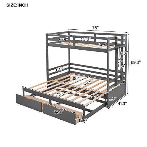 Twin Over Twin/Full/King Bunk Bed, New Version Wooden Bunk Bed with