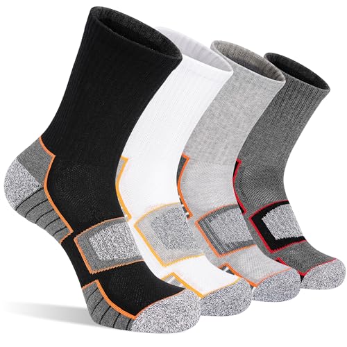 ELUTONG WanderSocken für Damen Herren, 4 Paare Wärme und Komfort Trekking Socken mit Frottee-Innenfutter EU 34-37 (Schwarz + Weiß + Hellgrau + Dunkelgrau)
