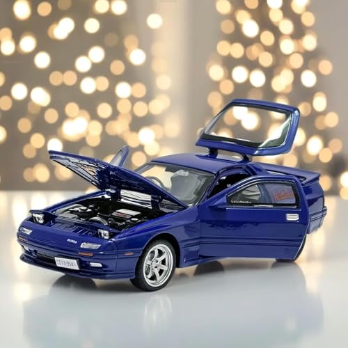 Image of 1:32 Mazda RX-7 Diecast Metal Car Model, Pull Back Toy Car with Openable Doors, Sound & Light Effects, Alloy Vehicle for Kids Boys Girls & Collectors (Blue)