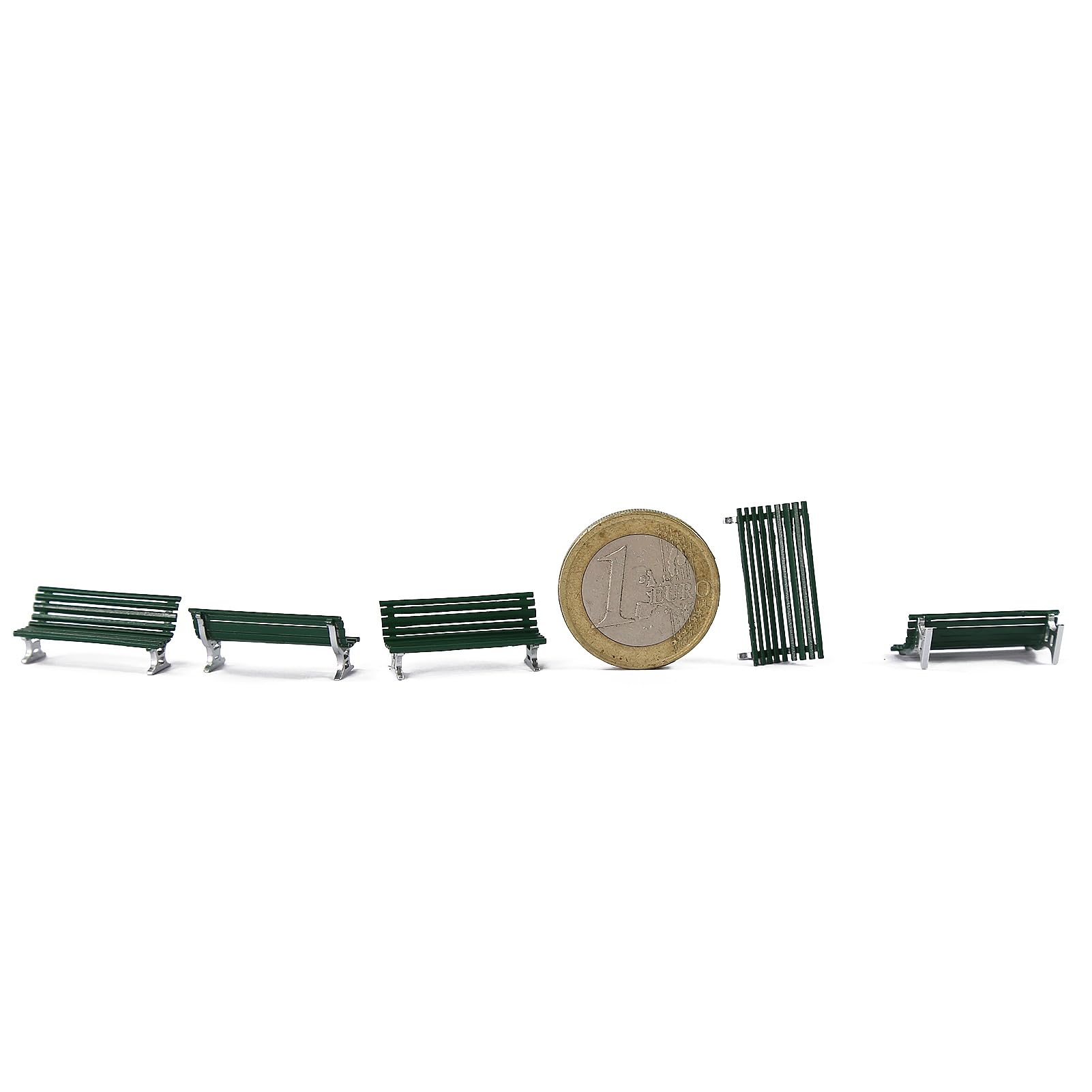 Evemodel 12 panchine modello in scala 1:87 per traccia H0 per il tempo libero sedia bonsai decorazione (A verde con argento)