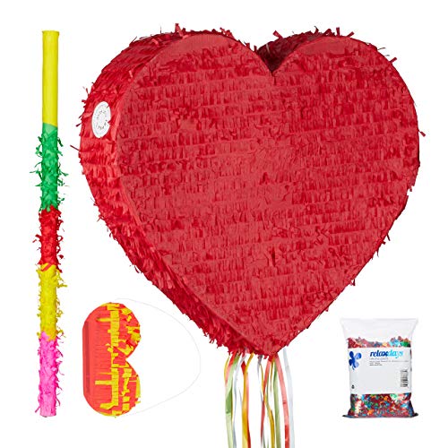 Relaxdays Set Piñata de Corazón XXL Kit Decoración Boda o Fiestas...