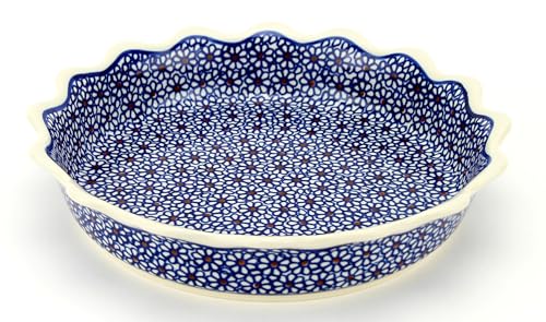 Polish Pottery Market Pie Dish/Quiche 9” Handcrafted by Zaklady Boleslawiec Poland, Ceramic Pie Plate with Ruffled Edge, Non-Stick Round Pie Dish, Tart Pan, Fluted Pie Dish