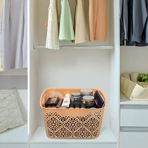 Image of Cutting Edge Essentials Plastic Storage Baskets /Shelf /Turkish Rack without Lid - Set of 2 for Fruit Vegetable Bathroom Stationary Home Basket with Handle (Beige, Large)
