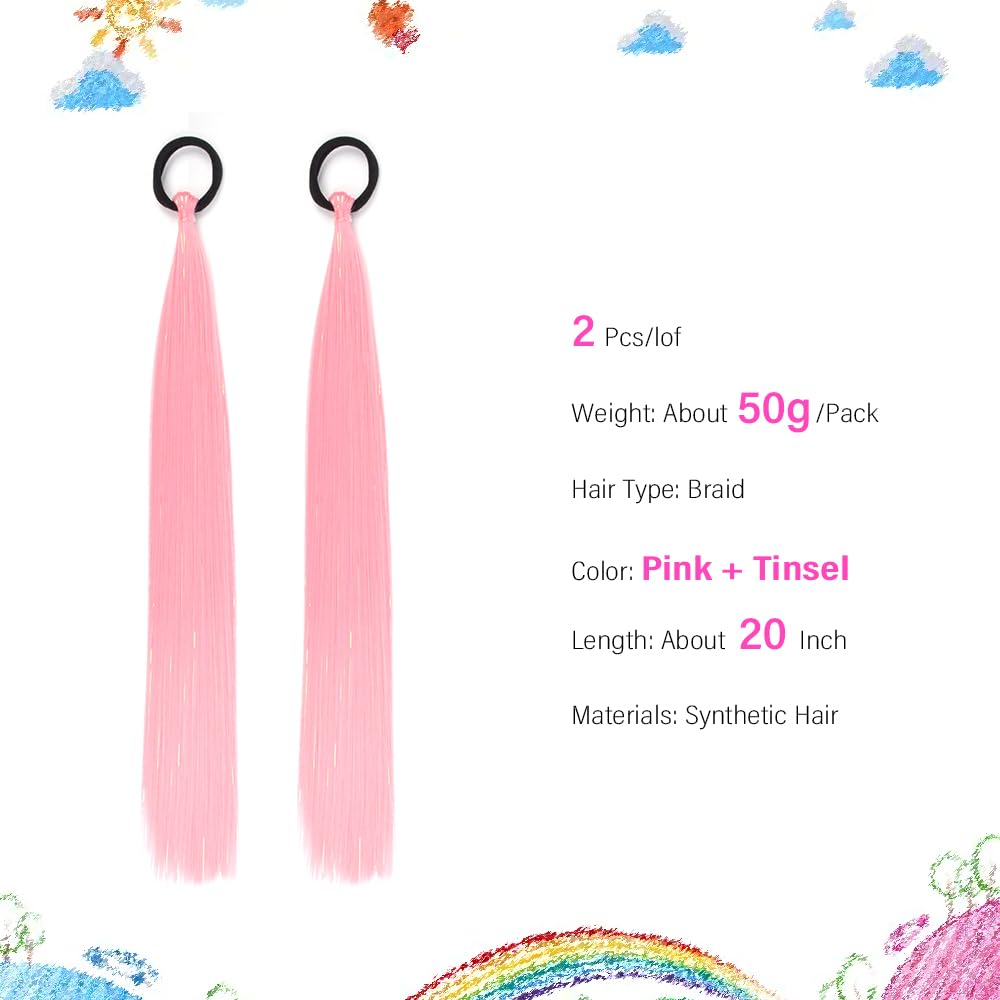 2 Pack Light Pink Ponytail Extension with Elastic Tie 20inch