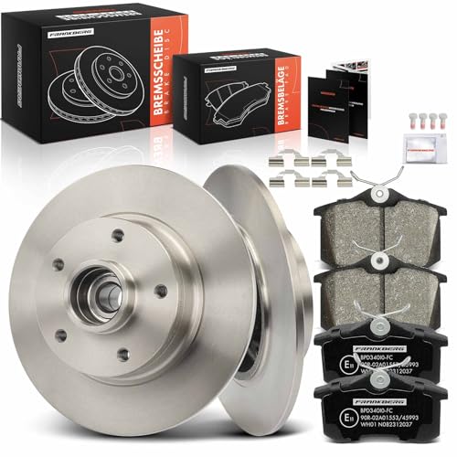 Frankberg Brake Kit incl. 2x Brake Disc + 4x Brake Pad Rear Compatible with Megan.e III Hatchback B3 BZ0/1 Megan.e III Coupe DZ0/1 Replace# 1E0698451A, 161698451D