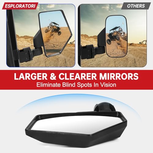 Esploratori UTV side mirrors, Upgraded Large Ranger Side Mirrors Compatible with Polaris Ranger 570 900 XP 1000 2015-2024 Can Am Defender Maverick CFMOTO UFORCE Polaris RZR and More