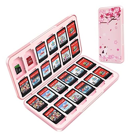OLDZHU Rosa Linda Switch Caja Juegos Compatible con Nintendo Switch,Portátil Funda Juegos para Nintendo Switch OLED con 24 Cartuchos de Juegos y 24 Tarjetas Micro SD,Silicona Blanda de Carcasa Dura