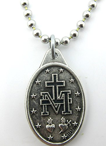 The Miraculous Medal Pendant Necklace,Blue/Silver,No Tarnish Chain4